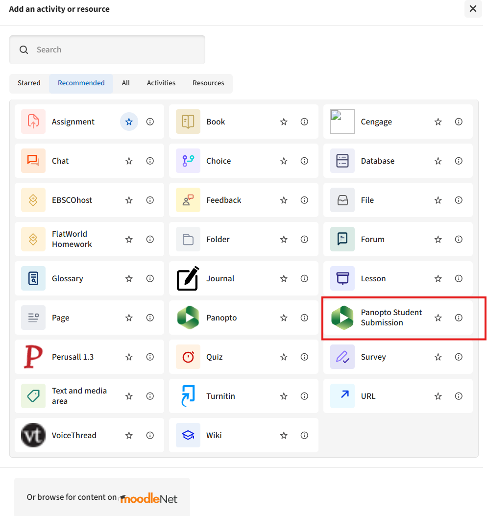 Panopto Student Submission Button